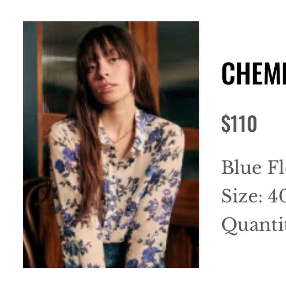 Sezane Pierro Shirt Blue Flower - Size 40